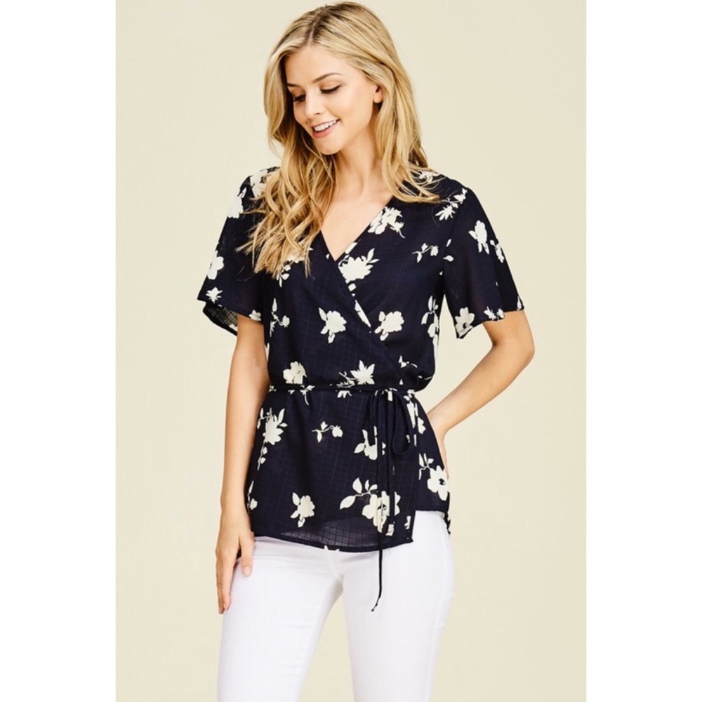 Lightweight Navy Wrap Blouse